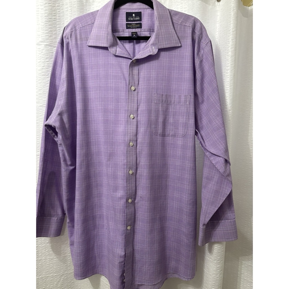 Men's Stafford long sleeve shirt‎ neck size 18 lavender patterned sleeve 34-35